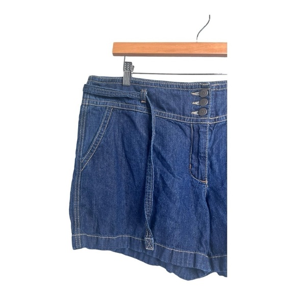 LOFT Dark Denim Jeans Shorts Cotton Linen Blend Tie Waist Size 16 NWOT‎ - Picture 5 of 14